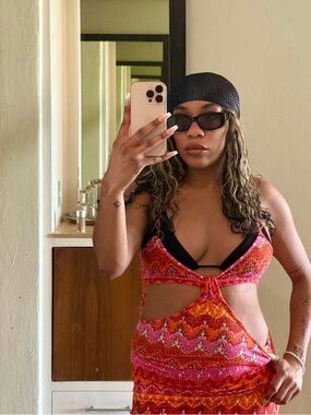 Vibrant Pink & Orange Cutout Maxi Dress